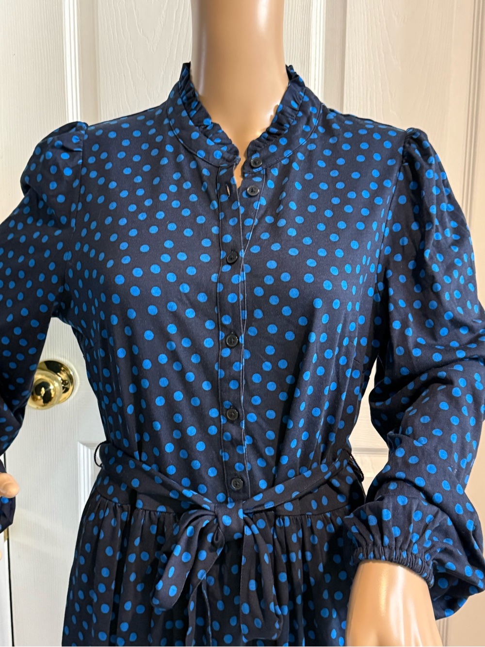 Boden Dress Womens 10R Blue Polka Dot Willow Frill Short Ruffle Belt - Picture 6 of 14